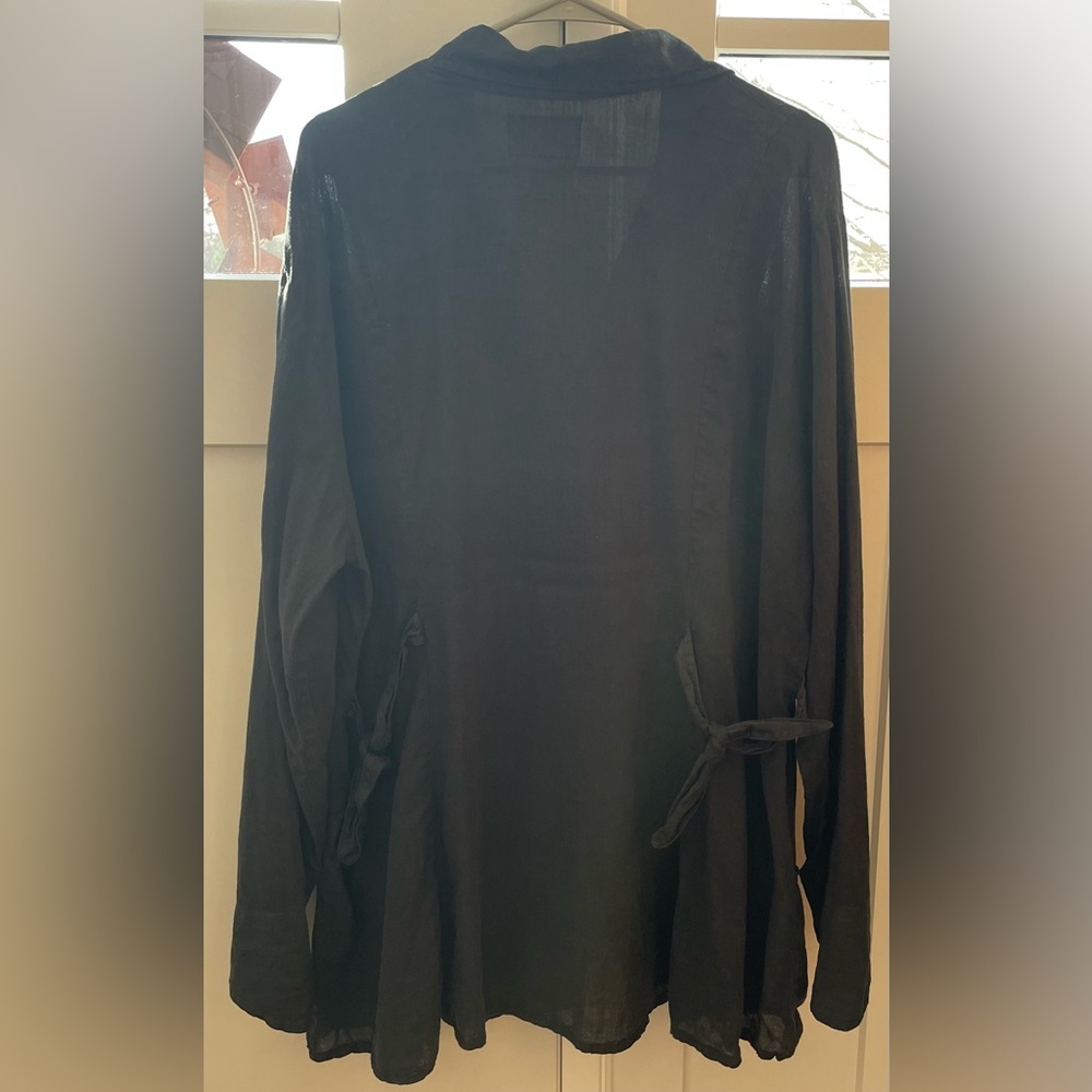 Flax 100% linen tunic button up shirt jacket shacket large black dark gray - Picture 4 of 9